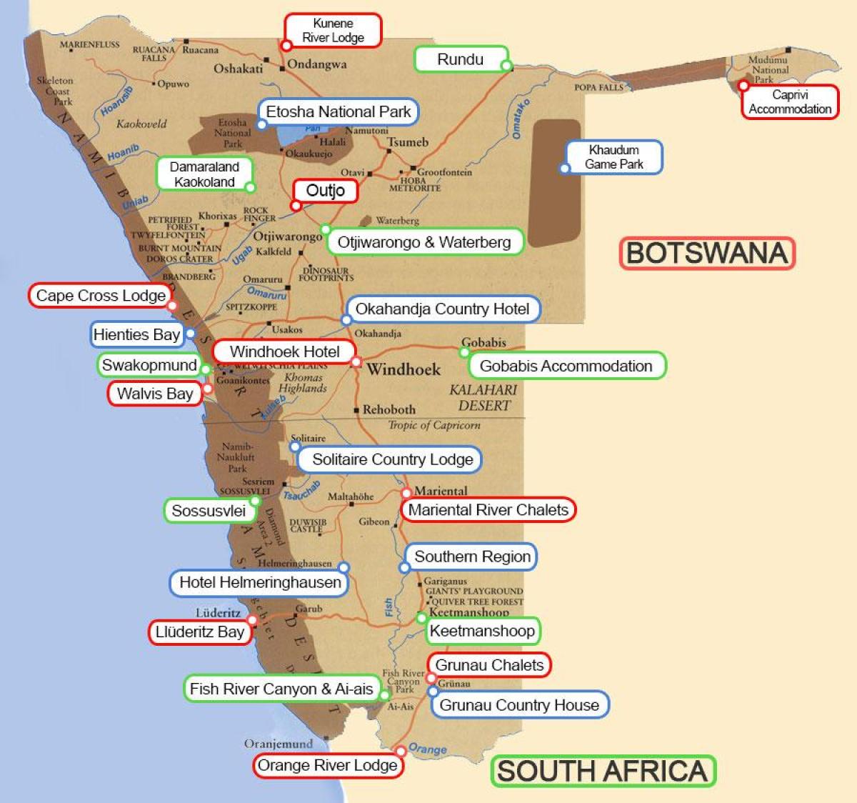 campingplasser Namibia kart