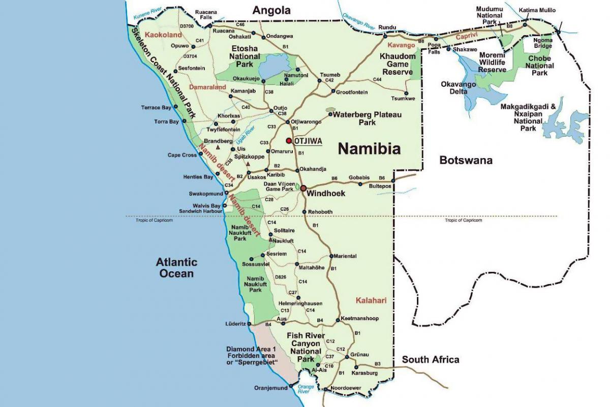 kartet av Namibia