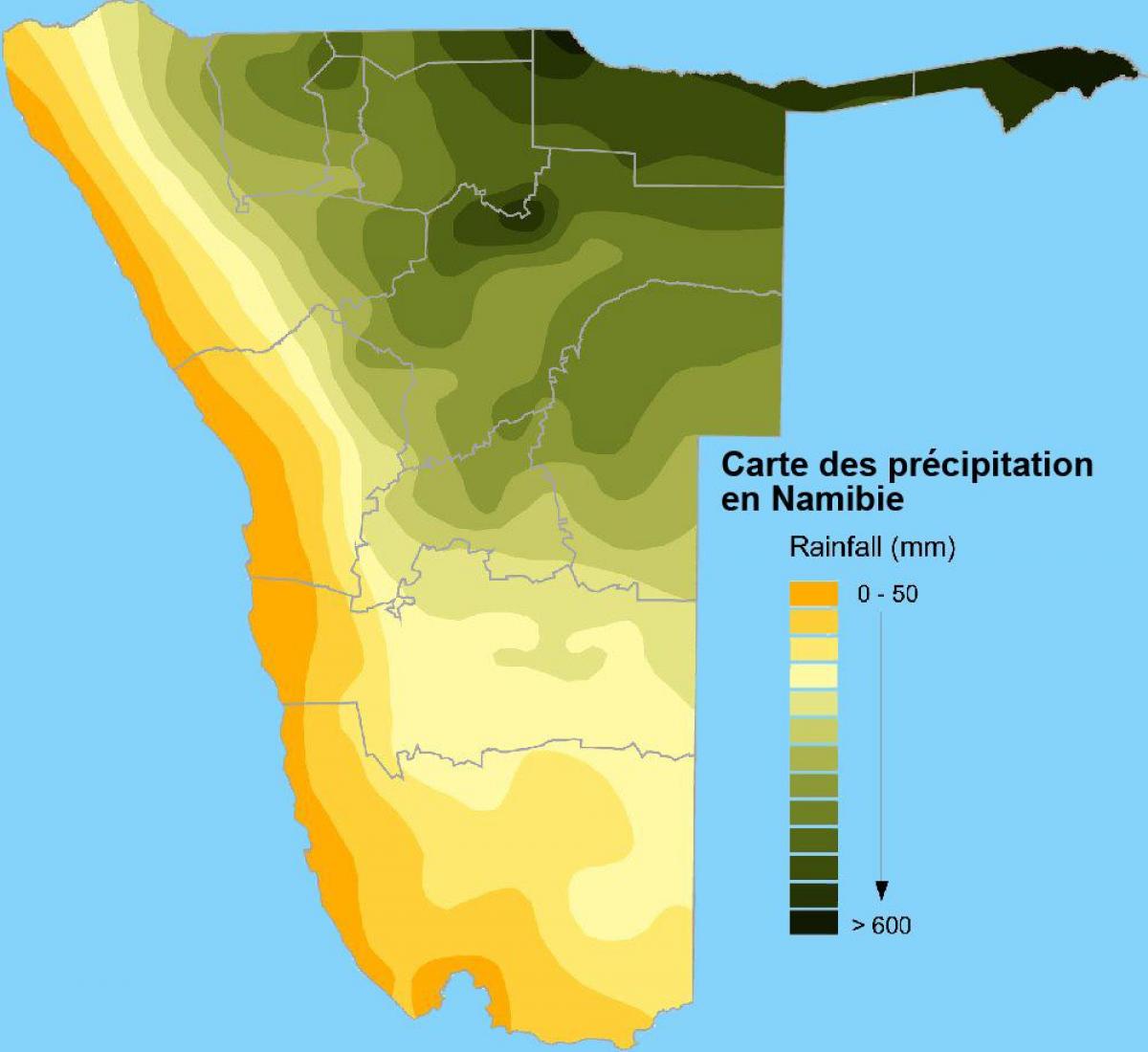 Kart over Namibia nedbør