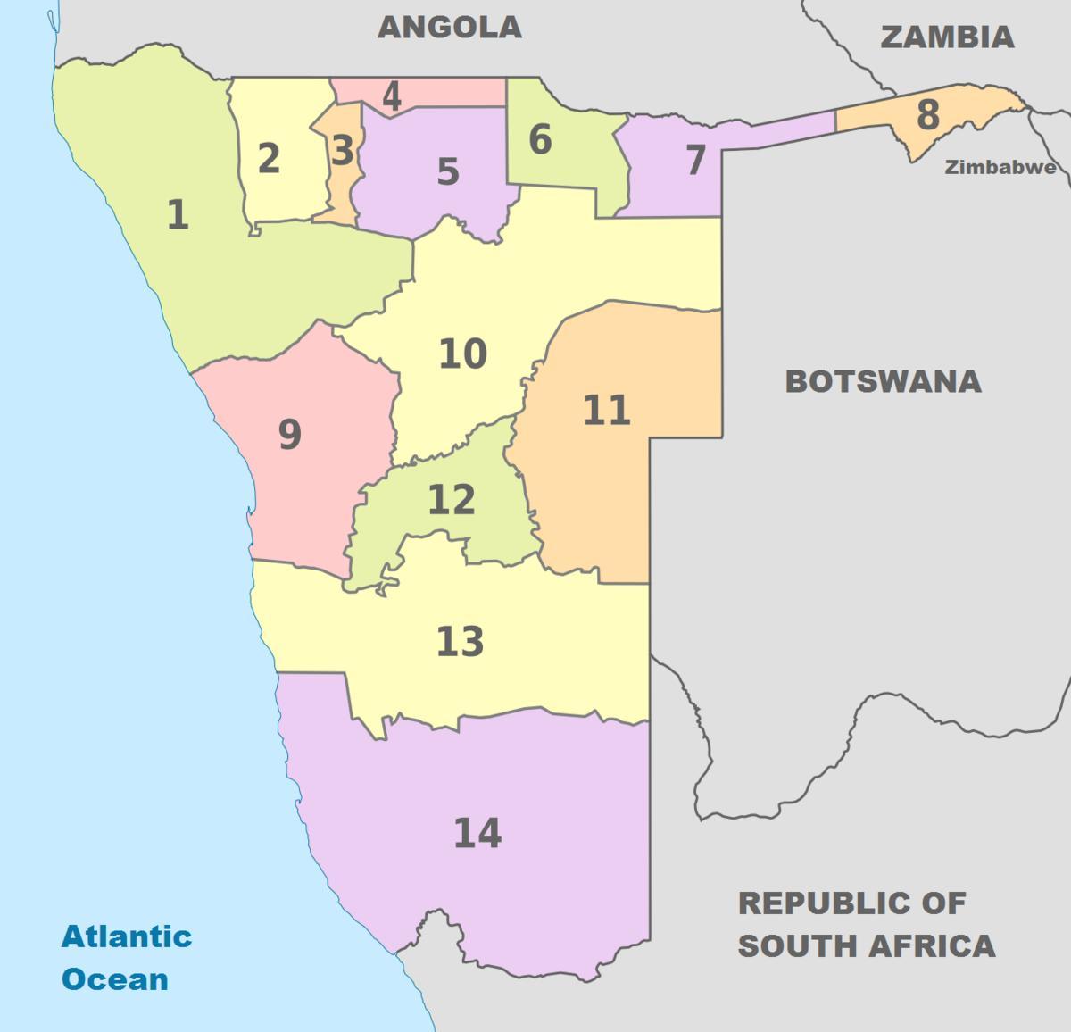 politisk kart over Namibia