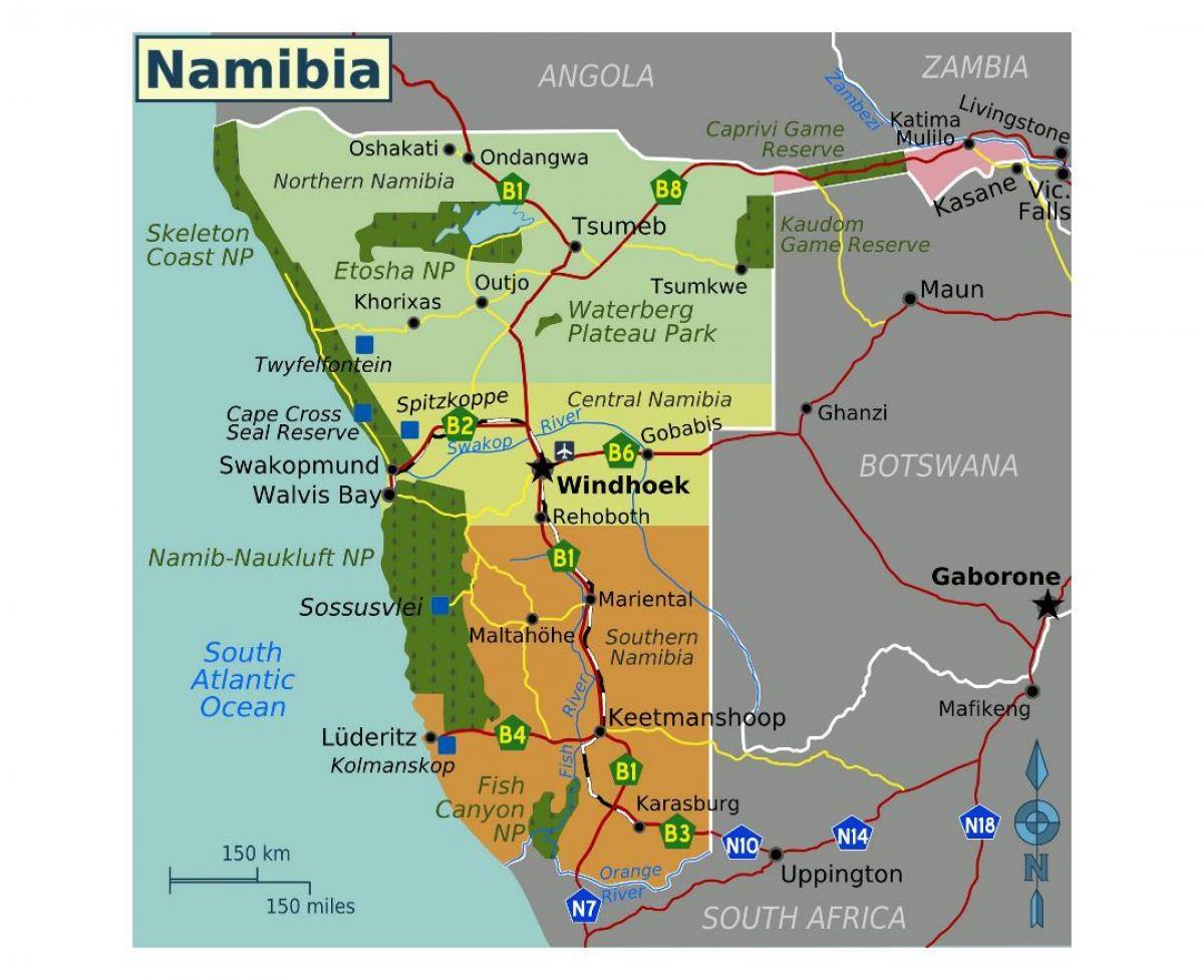 Kart over nord-Namibia 